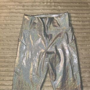 Holographic Sparkling Silver Glitter Leggings Fabletics  XS Oasis